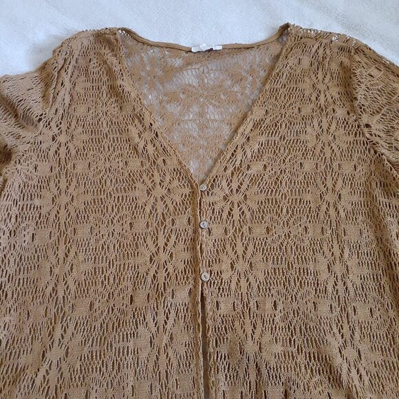 Maurices Women's Size Large Brown Tan Crochet Button Bohemian Duster Cardigan - Picture 4 of 12